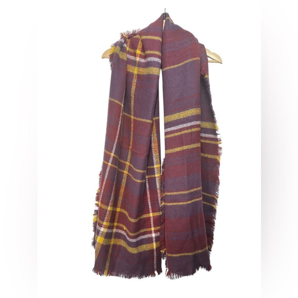 5 for $25🔥Burgundy Plaid Fringe Super‎ Soft Scarf